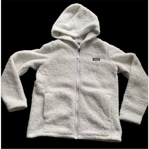 Patagonia Los Gatos white Hooded Fleece Jacket KIDS YOUTH XL - Picture 1 of 8